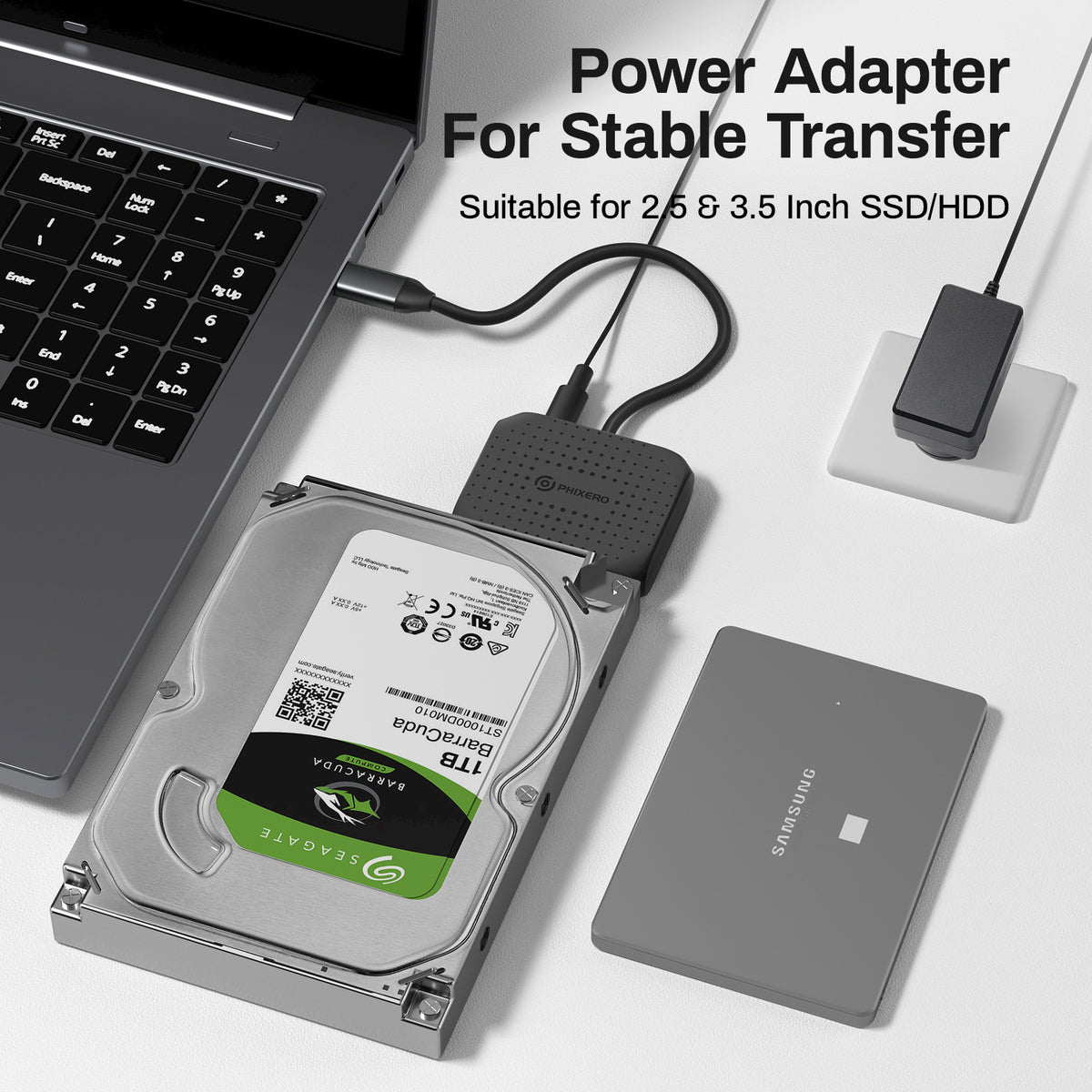  PHIXERO Adaptador SATA a USB 2.0 para SSD/HDD de 2.5, SATA a  USB para unidades Samsung/Seagate/WD/SanDisk, adaptador USB a SATA  compatible con portátil/escritorio/TV HD/PS5/PS4/Xbox : Electrónica