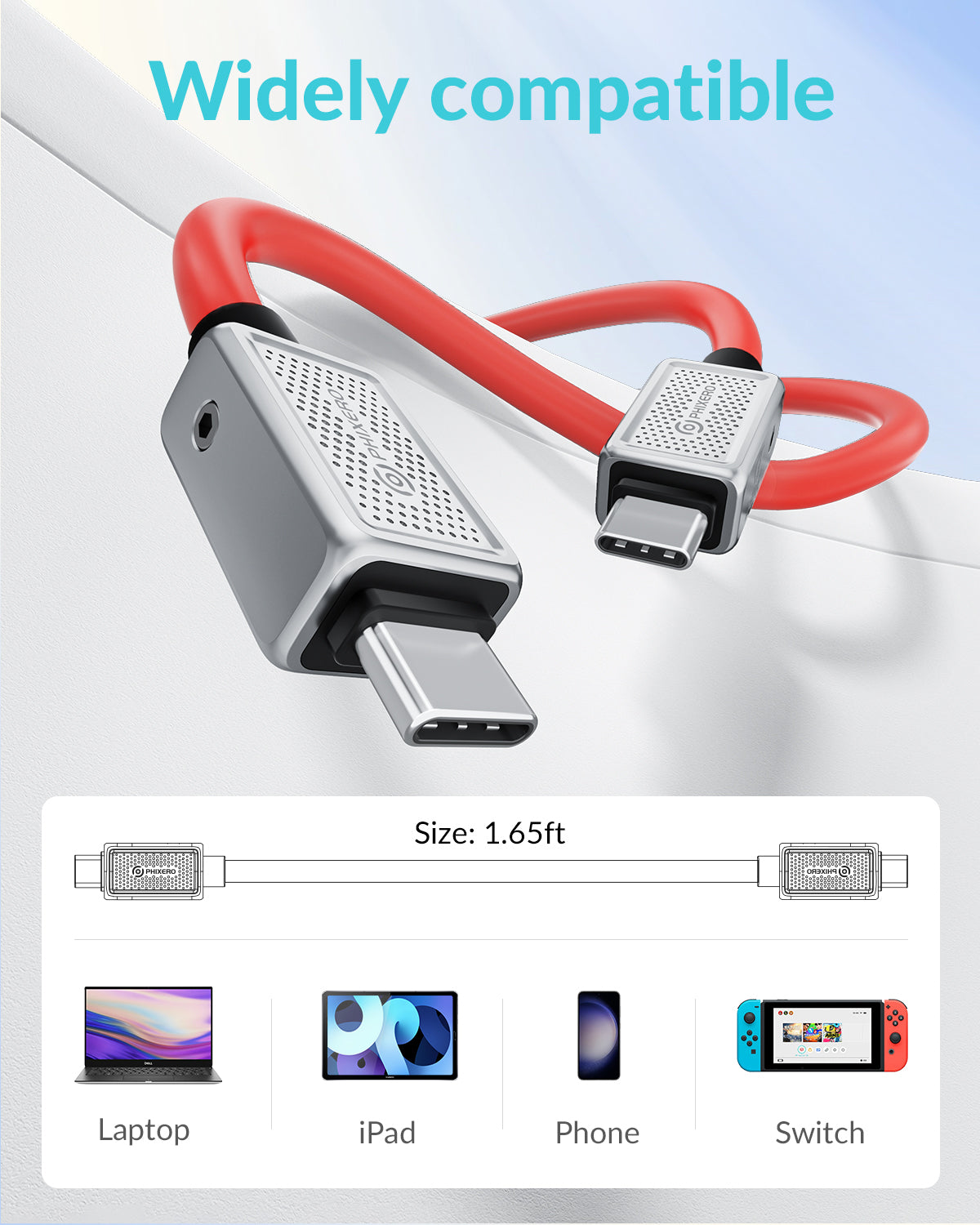 PHIXERO USB 4 Cable 1.65 ft, Supports 8K/60HZ HD Display, 40 Gbps Data Transfer, 240W C to C Type Fast Charging Cable, for Laptop, Hub, Docking, and More(Red)