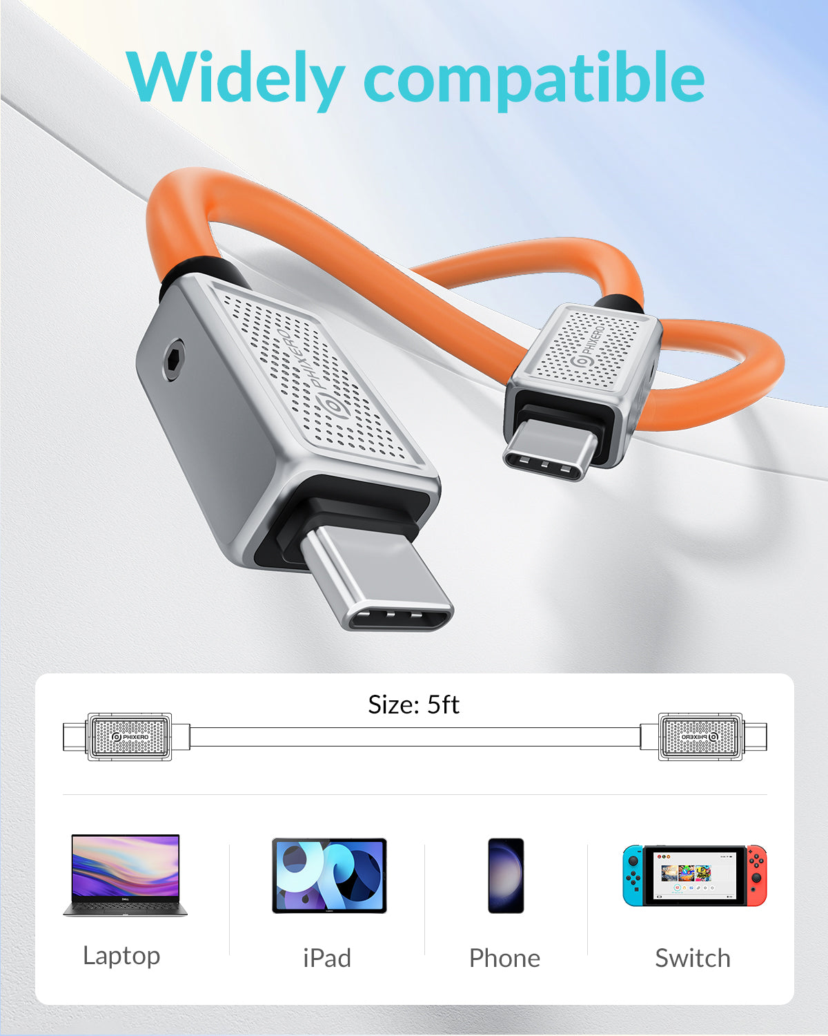 PHIXERO USB 4 Cable 5 ft, Supports 8K/60HZ HD Display, 40 Gbps Data Transfer, 240W C to C Type Fast Charging Cable, for Laptop, Hub, Docking, and More(Orange)