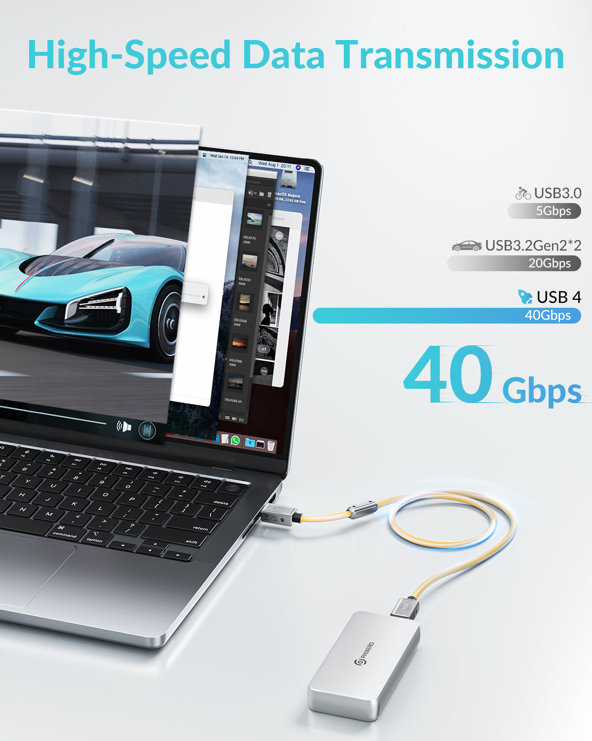 PHIXERO USB 4 Cable 5 ft, Supports 8K/60HZ HD Display, 40 Gbps Data Transfer, 240W C to C Type Fast Charging Cable, for Laptop, Hub, Docking, and More(Yellow)