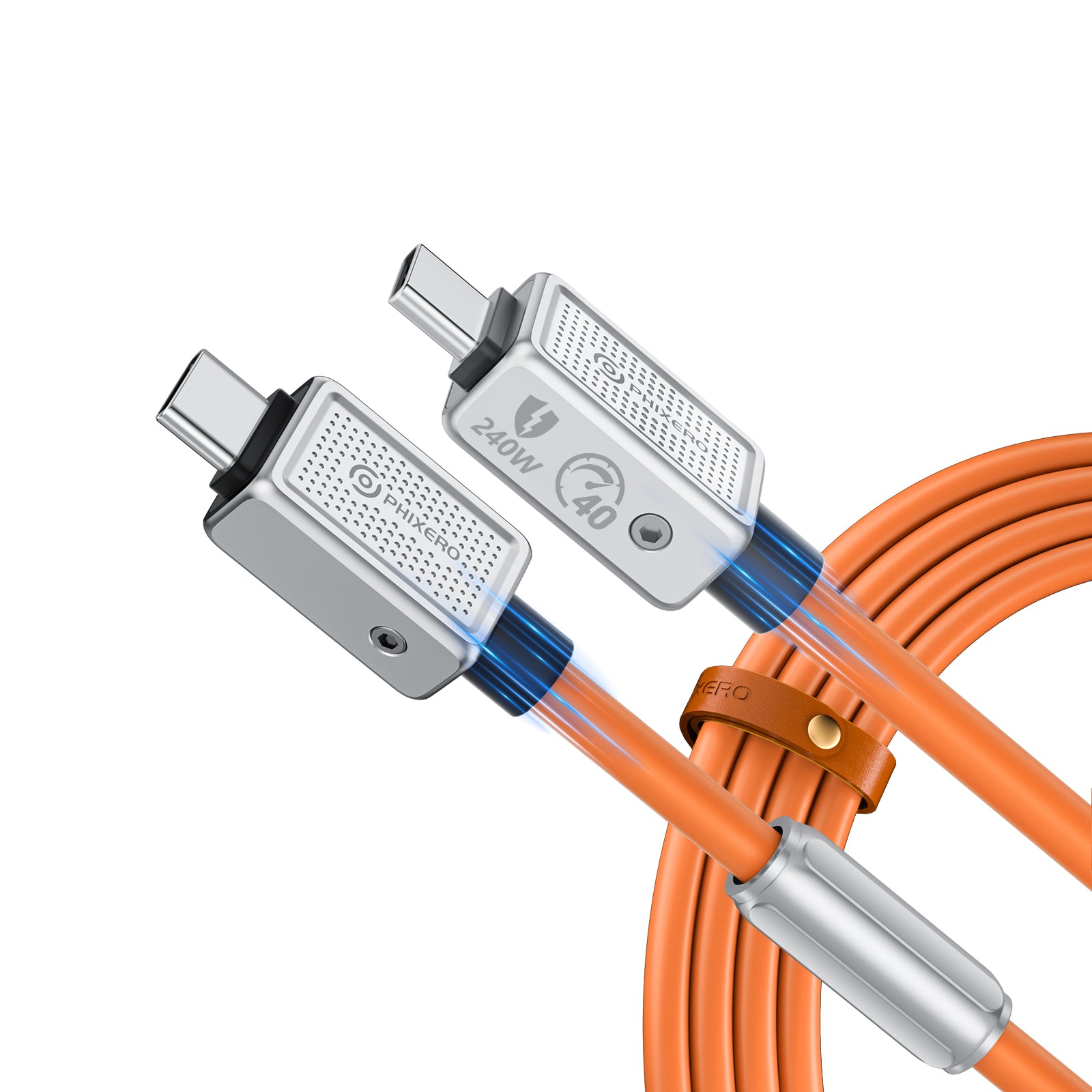 PHIXERO USB 4 Cable 5 ft, Supports 8K/60HZ HD Display, 40 Gbps Data Transfer, 240W C to C Type Fast Charging Cable, for Laptop, Hub, Docking, and More(Orange)