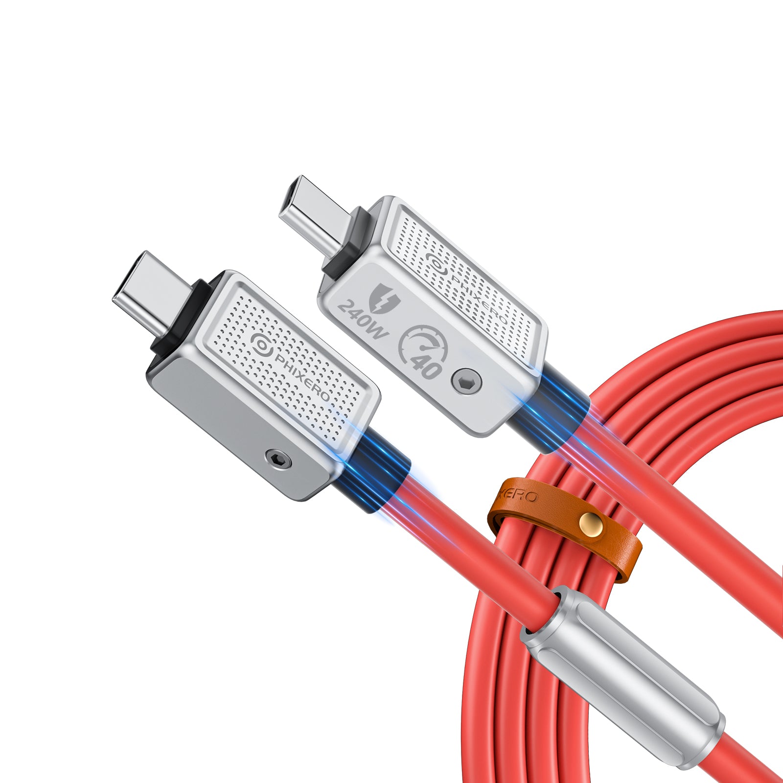 PHIXERO USB 4 Cable 5 ft, Supports 8K/60HZ HD Display, 40 Gbps Data Transfer, 240W C to C Type Fast Charging Cable, for Laptop, Hub, Docking, and More(Red)