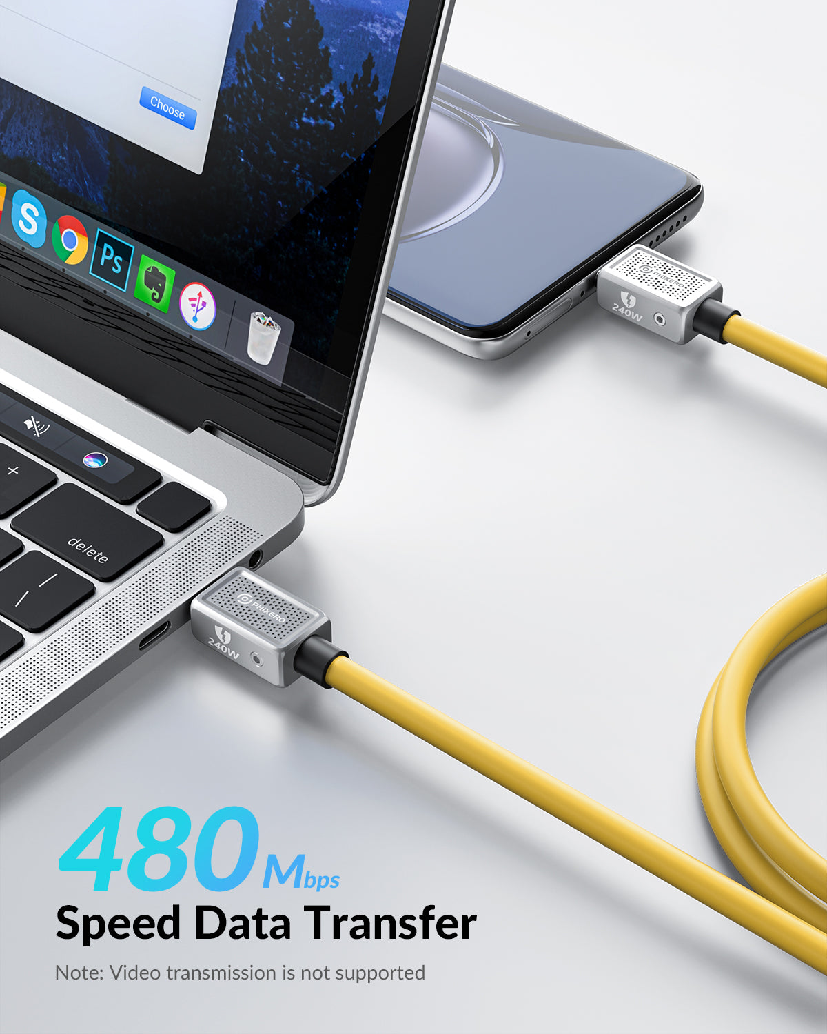 PHIXERO 240W USB C Cable 5ft, Type C to Type C Cable MacBook& iPad Pro Fast Charging Cable, USB C Charger Cable Compatible with MacBook Pro/Air, iPad Pro, Samsung S23/22/21/20(Yellow)