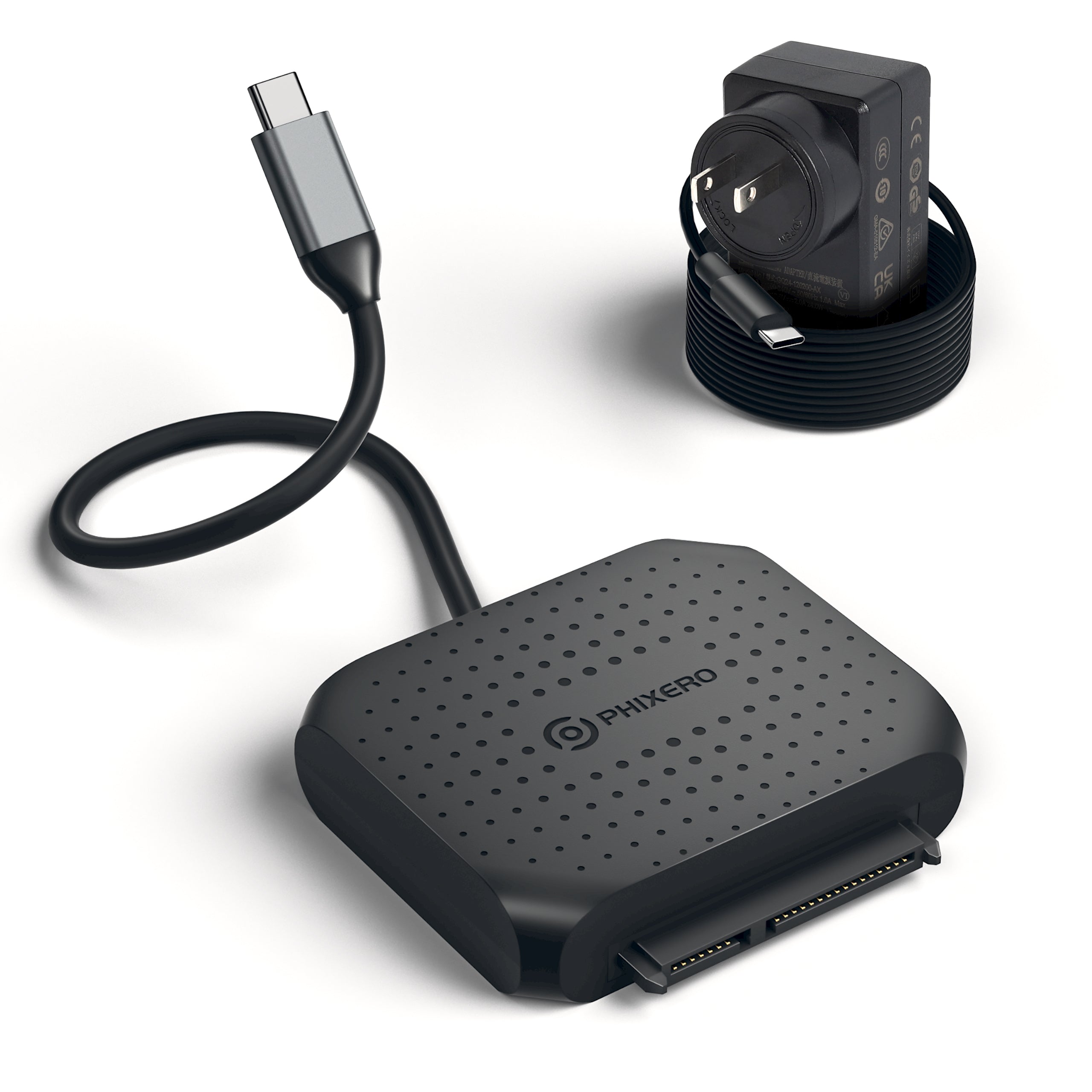 SATA to USB 3.0 2.6ft Adapter Support UASP for 3.5 inch HDD 2.5 inch SSD/HDD,PHIXERO SATA to USB C with 12V/2A Power Adapter, USB to SATA Adapter Compatible with PS5/Ninja V/MAC/Samsung/Seagate/WD