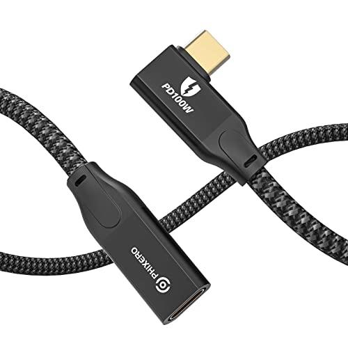 PHIXERO[20Gbps, 100W] Right Angle USB C Extension Cable with 4K@60HZ Video Output