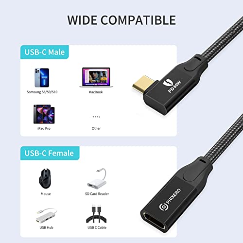 PHIXERO[20Gbps, 100W] Right Angle USB C Extension Cable with 4K@60HZ Video Output