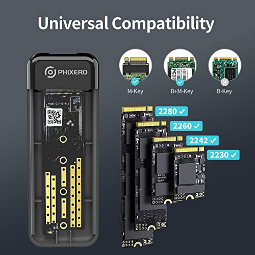 PHIXERO M.2 NVME SSD Enclosure Adapter with UASP USB 3.2 Gen 2 10Gbps (Up to 4TB)