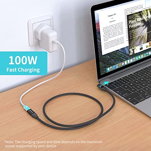 PHIXERO[20Gbps, 100W] Right Angle USB C Extension Cable with 4K@60HZ Video Output