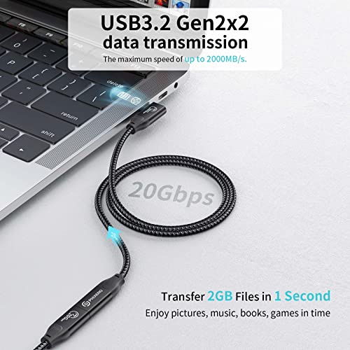 PHIXERO[20Gbps, 100W] Right Angle USB C Extension Cable with 4K@60HZ Video Output